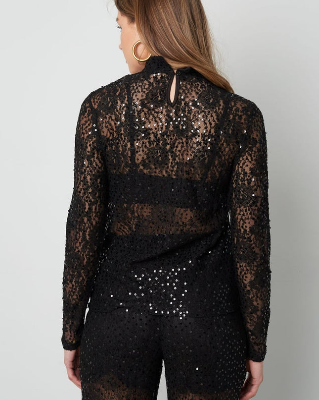 Lace top with glitter - black