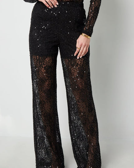 Lace pants with glitter - black