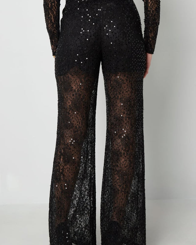 Lace pants with glitter - black