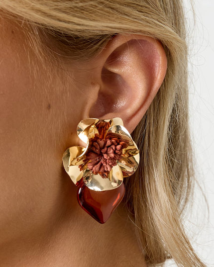 Oorbellen met ijzeren druppel, bloem, dagelijkse etnische serie, damessieraden