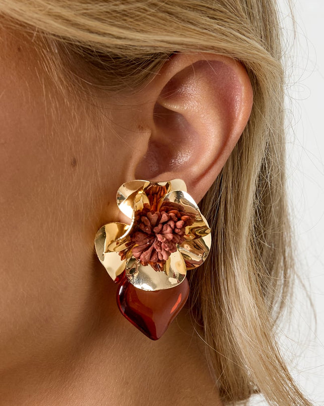 Oorbellen met ijzeren druppel, bloem, dagelijkse etnische serie, damessieraden