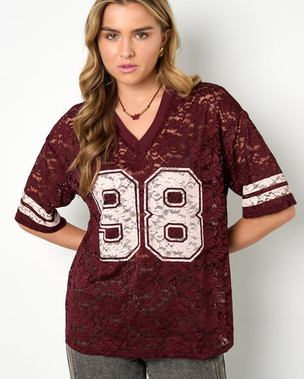 V-Neck Lace American T-shirt