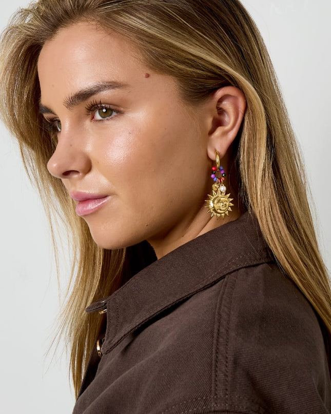 Oorbellen met hanger in de vorm van een zon, casual, dagelijks, eenvoudig, serie, damessieraden