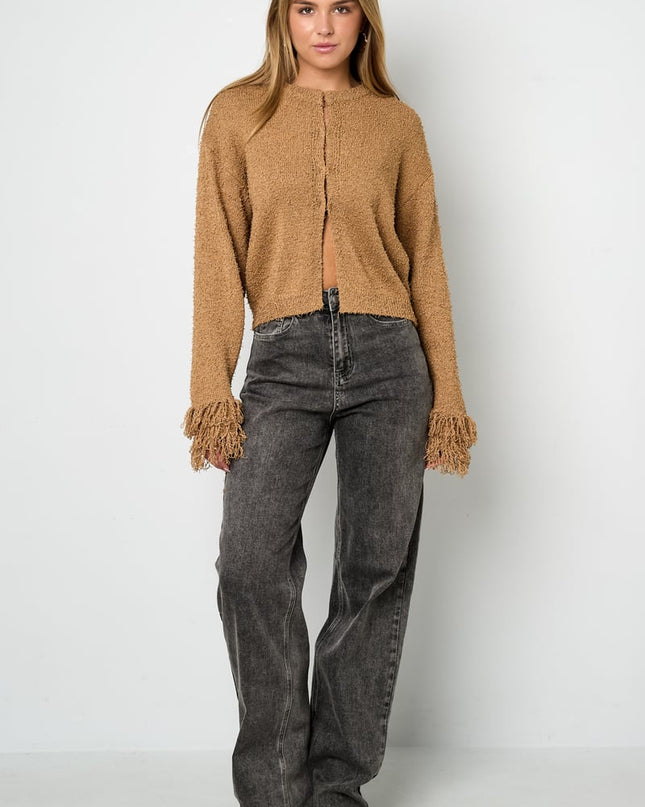 Cardigan with fringe sleeves