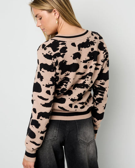 Lijm (menselijk katoen) Gebreide truien Luipaardprint Casual Herfst/Winterkleding