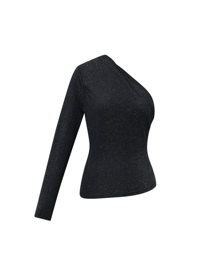 Feestelijke glinsterende top met één schouder