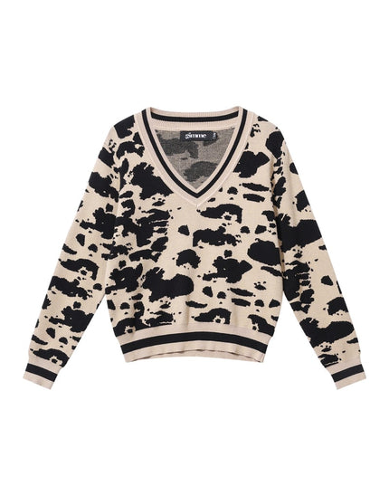 Lijm (menselijk katoen) Gebreide truien Luipaardprint Casual Herfst/Winterkleding