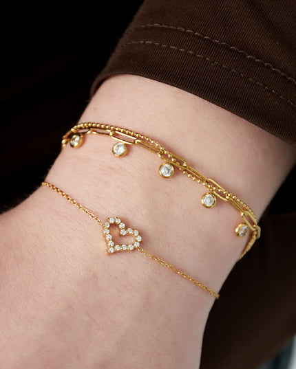 Armband met strass steentjes en hartje