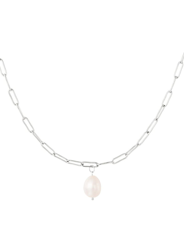 Dikke ketting met parel Goud kleur Stainless Steel