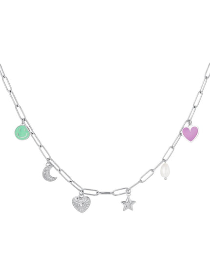Geschakelde ketting met zes bedels Zilver Stainless Steel