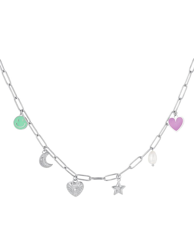 Geschakelde ketting met zes bedels Zilver Stainless Steel