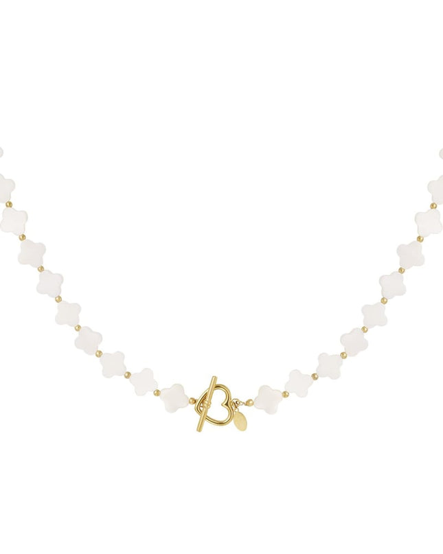 Ketting zeeschelp klavertjes Goud kleur Stainless Steel