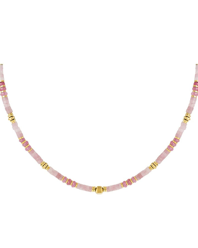 Ketting vrolijke kralen - Natuurstenen collectie Wit Goud kleur Stone