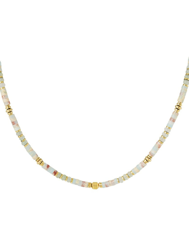 Ketting vrolijke kralen - Natuurstenen collectie Wit Goud kleur Stone