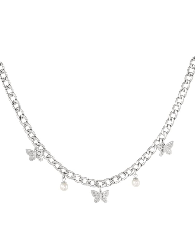 schakelketting met vlindertjes en parels