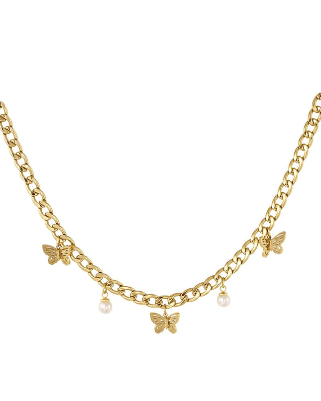 schakelketting met vlindertjes en parels