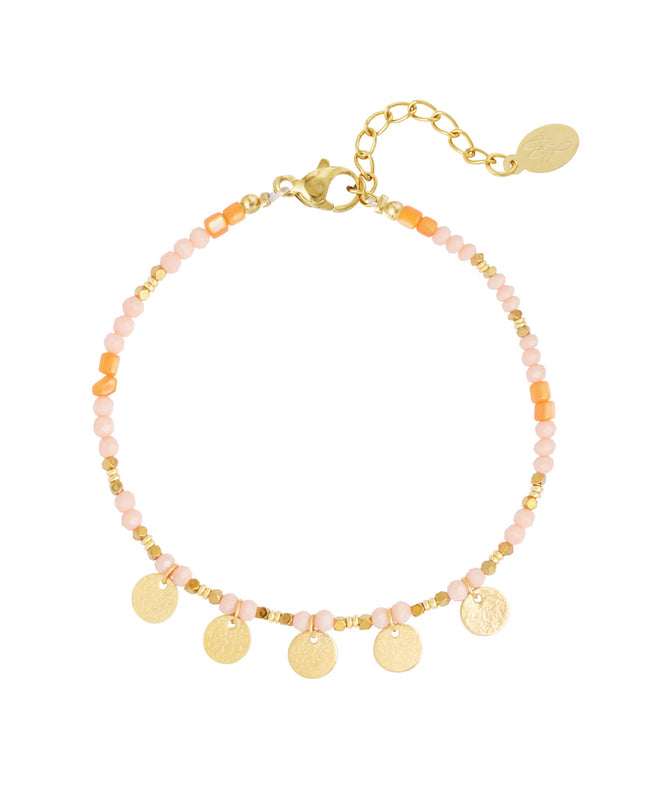 Enkelbandje met munt bedels - bleekroze