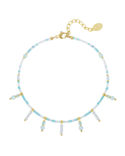 Beaded bracelet with beaded pendants- Blue/Gold color