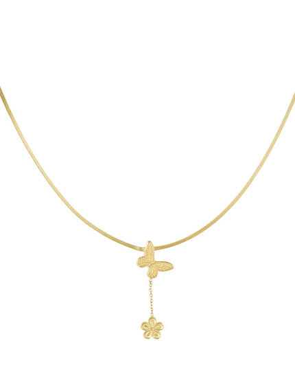 klassieke ketting met vlinder en bloem bedel