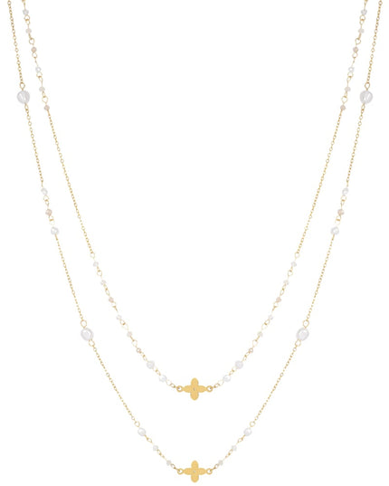 Dubbele klaver ketting - blauw/Goud kleur