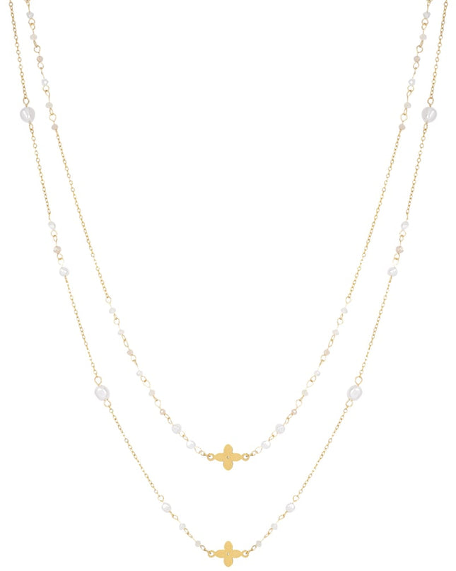 Dubbele klaver ketting - blauw/Goud kleur