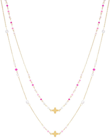 Dubbele klaver ketting - blauw/Goud kleur