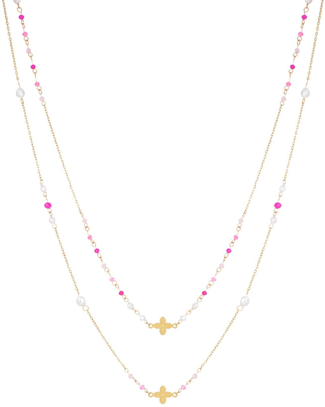 Dubbele klaver ketting - blauw/Goud kleur