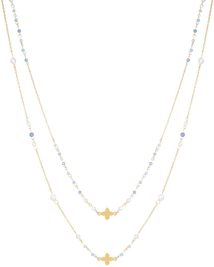 Dubbele klaver ketting - blauw/Goud kleur