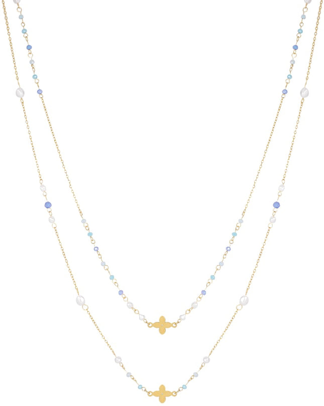 Dubbele klaver ketting - blauw/Goud kleur