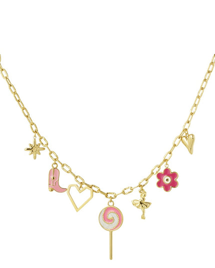 Snoepwinkel bedelketting - roze/Goud kleur  