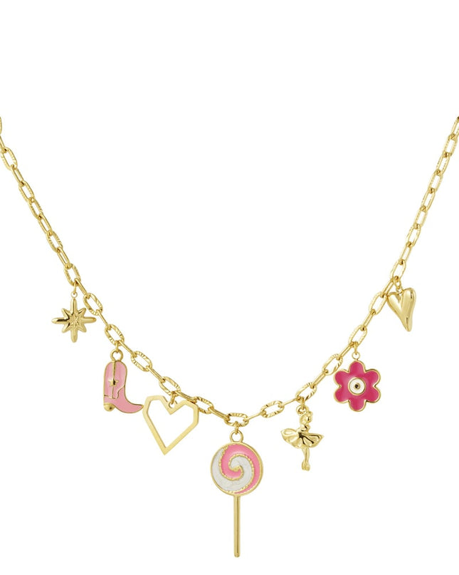 Snoepwinkel bedelketting - roze/Goud kleur  