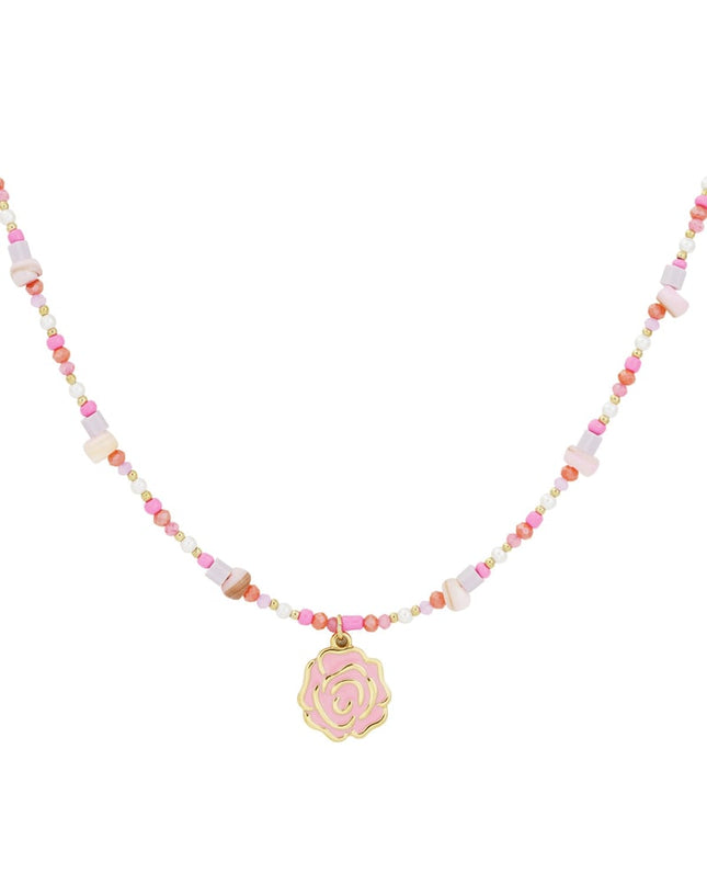 beaded rose ketting - roze &