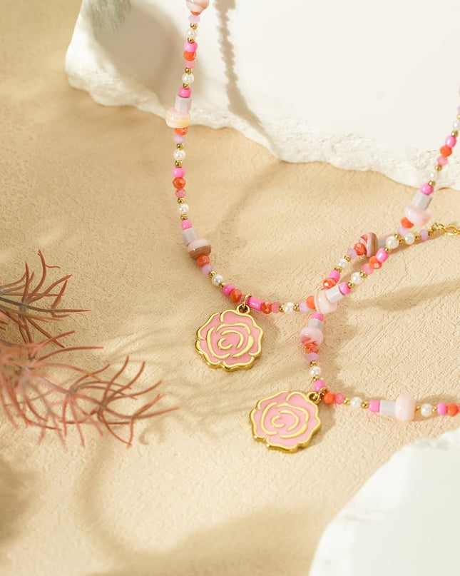 beaded rose armband - roze & 