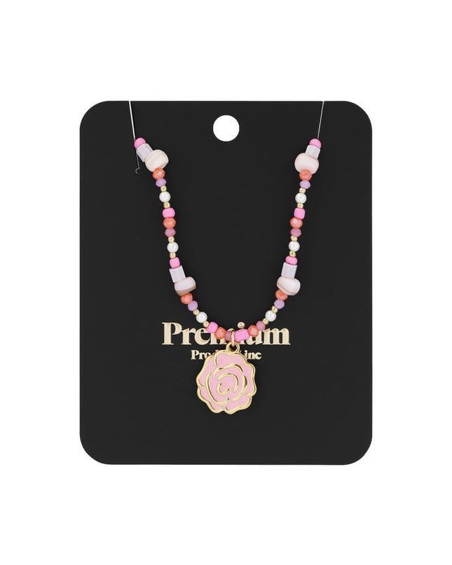 beaded rose ketting - roze &