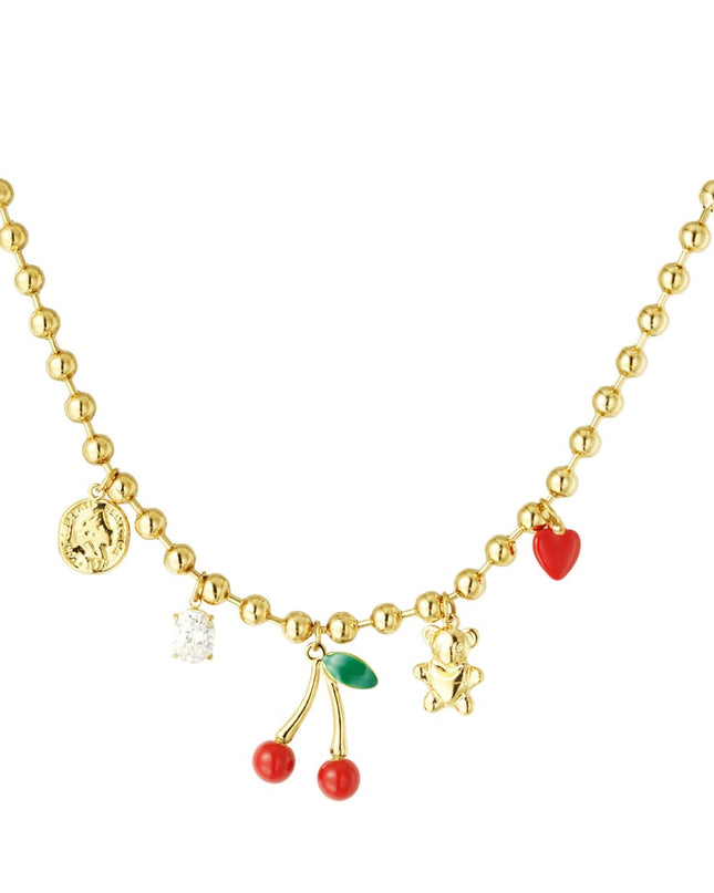 Bedelketting cherry chaser - Goud kleur kleurig