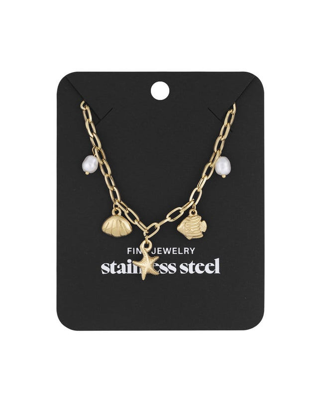 Korte ketting met strandbedels - Gold kleur