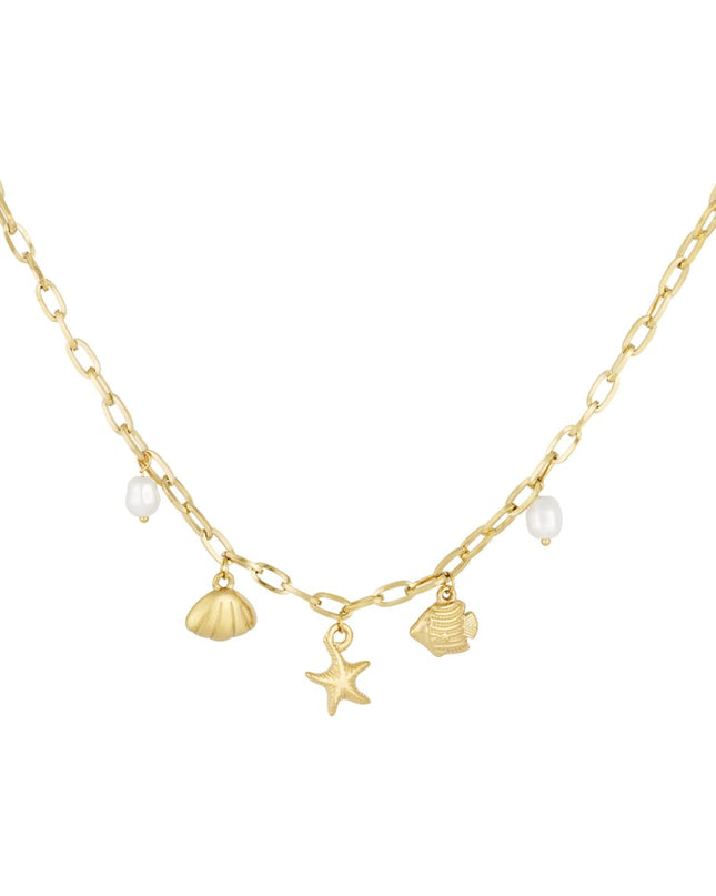Korte ketting met strandbedels - Gold kleur