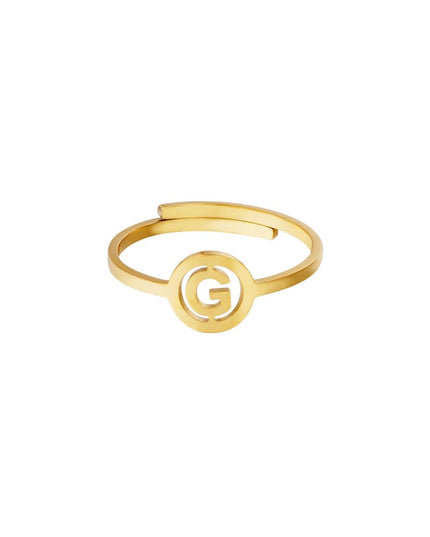 RVS ring initiaal G Goud kleur Stainless Steel