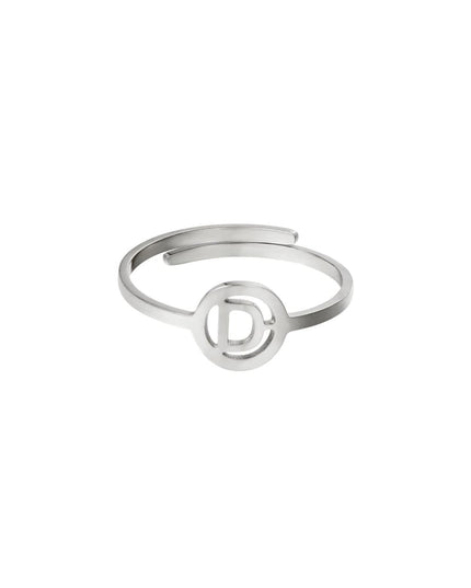 RVS ring initiaal A Zilver Stainless Steel