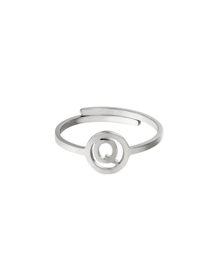 RVS ring initiaal A Zilver Stainless Steel