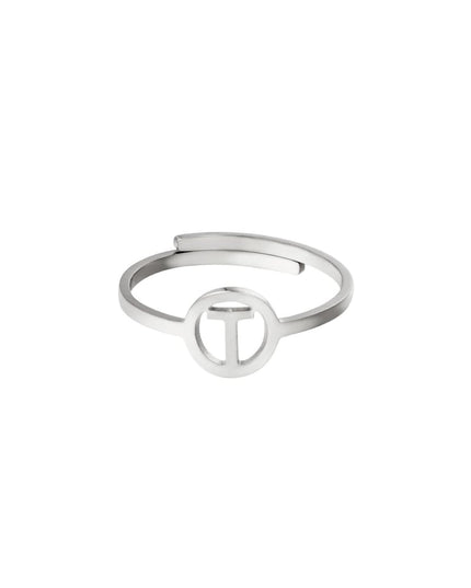 RVS ring initiaal A Zilver Stainless Steel