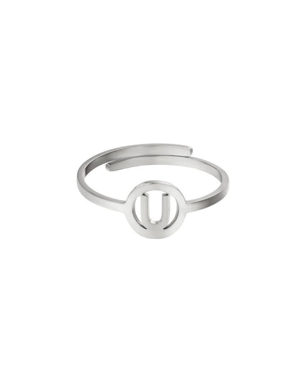 RVS ring initiaal A Zilver Stainless Steel
