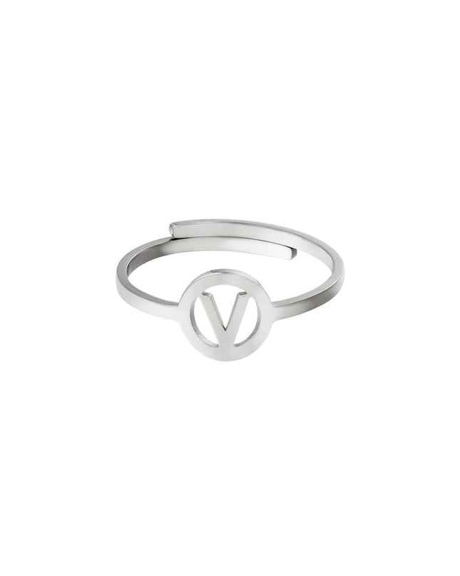 RVS ring initiaal A Zilver Stainless Steel