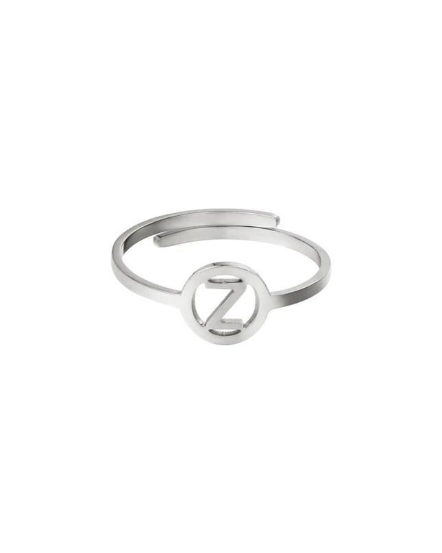RVS ring initiaal A Zilver Stainless Steel