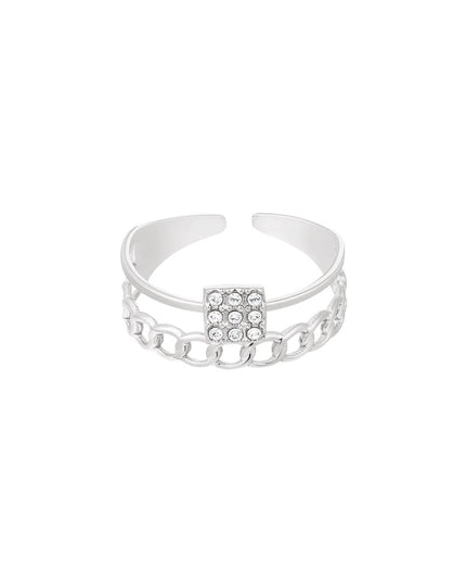 Ring met schakels en strass Zilver Stainless Steel One size