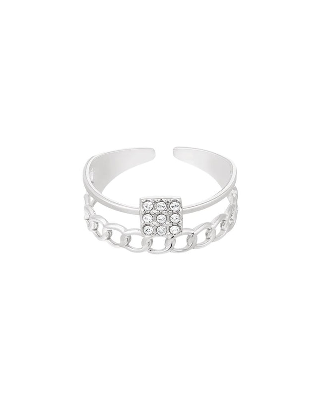 Ring met schakels en strass Zilver Stainless Steel One size
