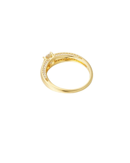 Ring basic met steen - Goud kleur - 16