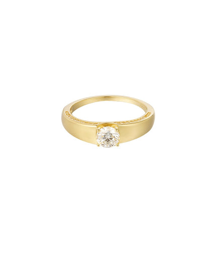Ring basic met steen - Goud kleur - 16