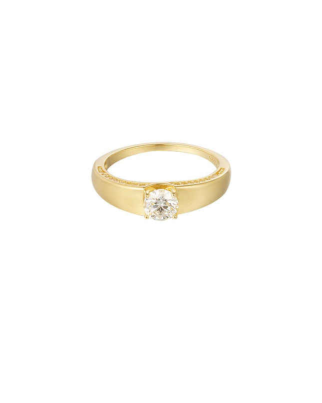 Ring basic met steen - Goud kleur - 16