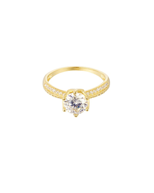 Ring steen met steentjes - Goud kleur - 16